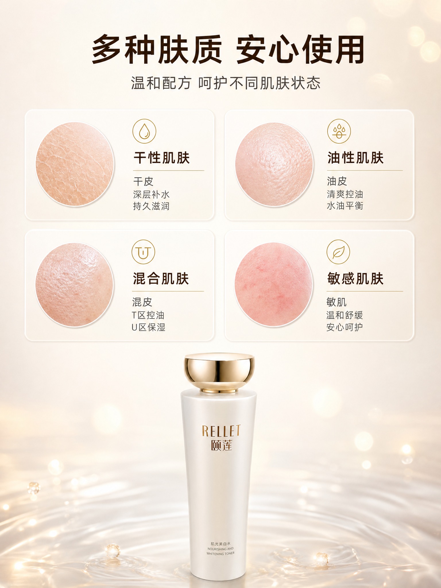 [商品] 使用精修后的颐莲肌光美白水产品图；保留白色渐变瓶身、… - 图片创意预览