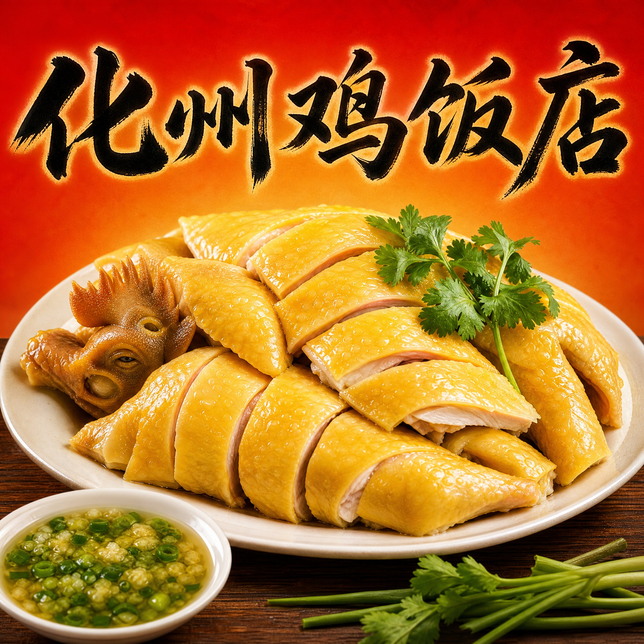 化州鸡饭店头像设计，800x800正方形，无圆形边框。画面中央… - 图片创意预览