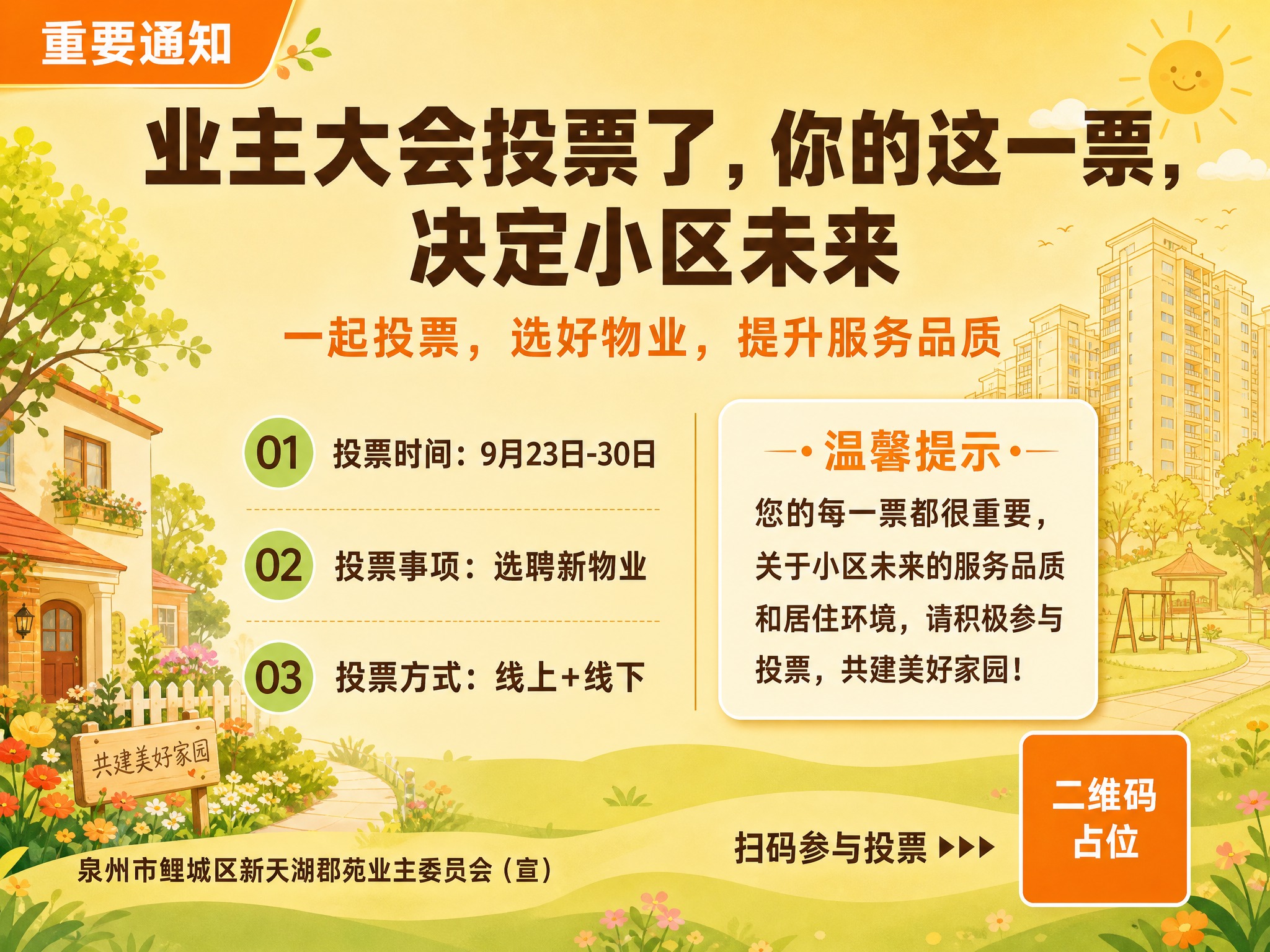 将这张海报改为温馨社区风格。整体色调改为暖色系，以温暖的橙黄色… - 图片创意预览
