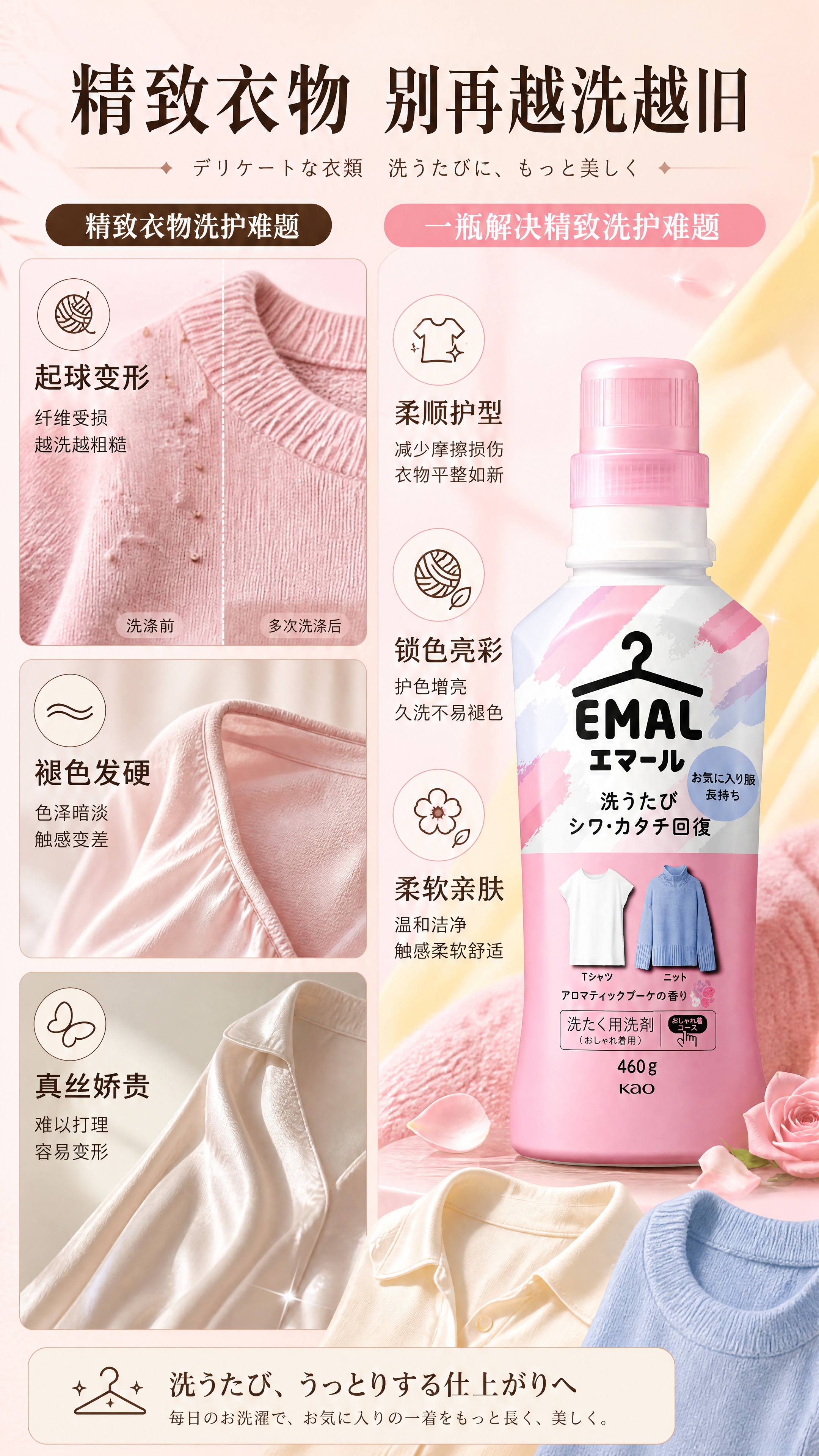 [商品] 使用【图1】粉色瓶身花王EMAL洗衣液；保留瓶身结构… - 图片创意预览