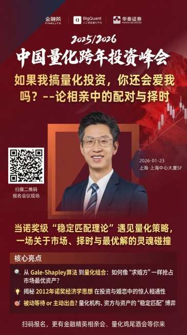 把两张素材图融合创作成一张海报，要求色调、元素和素材保持一致，整体适配手机竖屏尺寸。海报上半部分展示主办方海报原内容（“中国量化跨年投资峰会”作为小字号的主标题，“如果我搞量化投资，你还会爱我吗？--预览效果