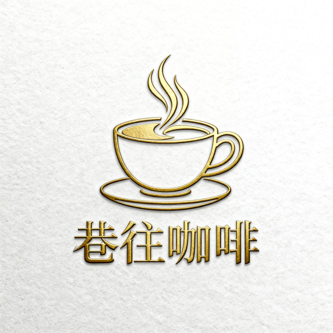 现代欧式风格巷往咖啡logo，优雅贵气又潮流时尚，年轻清新的视觉调性，咖啡杯里升腾着细腻热气，融入独一无二的鎏金质感，线条精致简洁，兼具记忆点与识别度预览效果