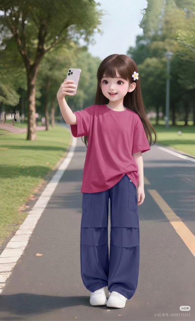 把图1的短袖和裤子给图的2的人物穿上，保留原场景光影，保持图2的人物的五官和发型不变，人物风格不变，图片宽高尺寸不变，背景不变，鞋子变为白色运动鞋，人物姿势不变，保持图1的短袖和裤子的款式材质不变预览效果