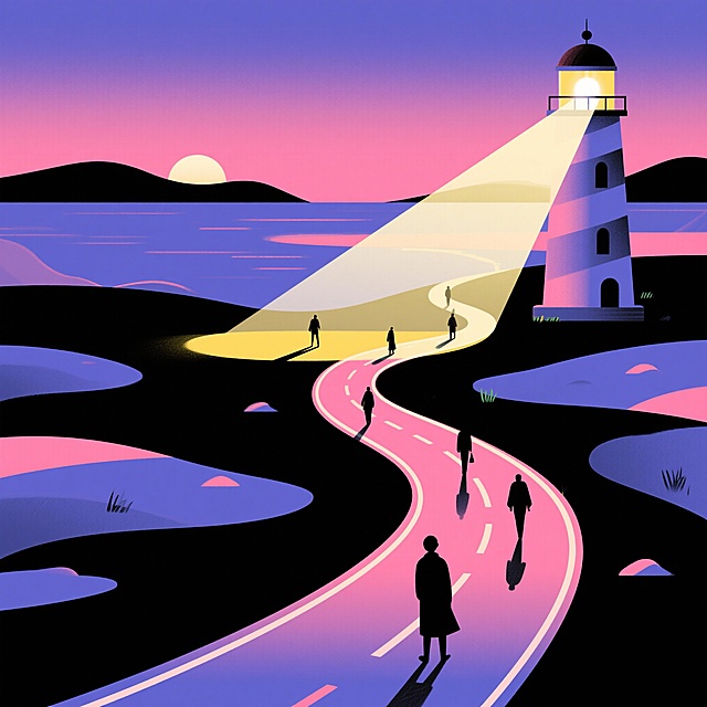 插画内容可以参考这张海报的背景图，但是要改成扁平化带轻微立体感