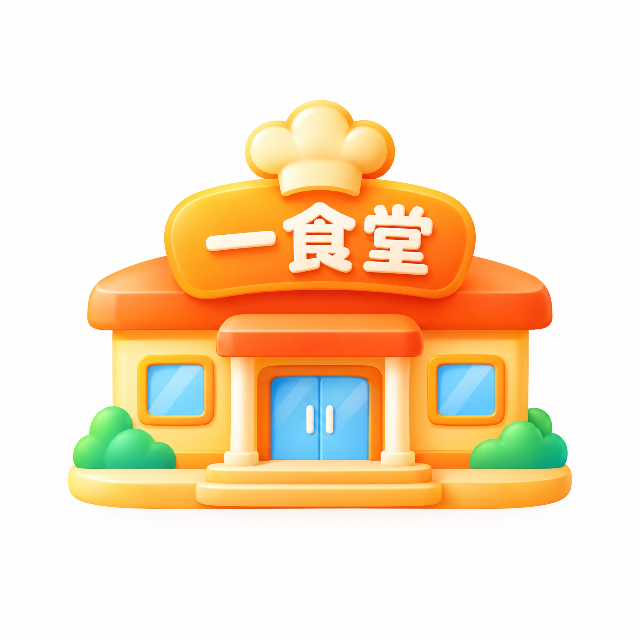参考图中的3D卡通渐变图标风格，生成一个食堂建筑图标，代表'一… - 图片创意预览