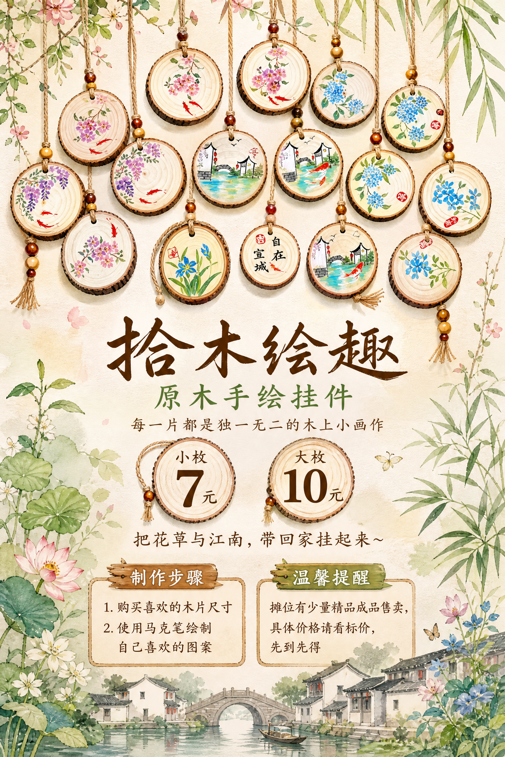 一张竖向商品营销海报，手绘水彩江南文艺风格，清新自然原木质感。… - 图片创意预览