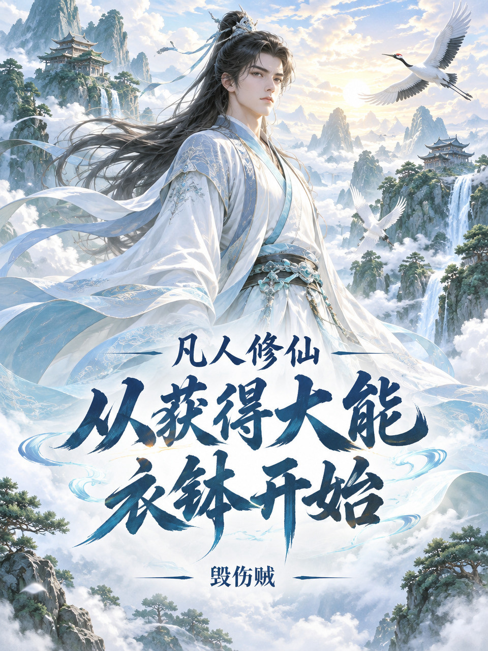 竖版小说封面，比例3:4，东方仙侠玄幻风格。画面中心是一位年轻… - 图片创意预览
