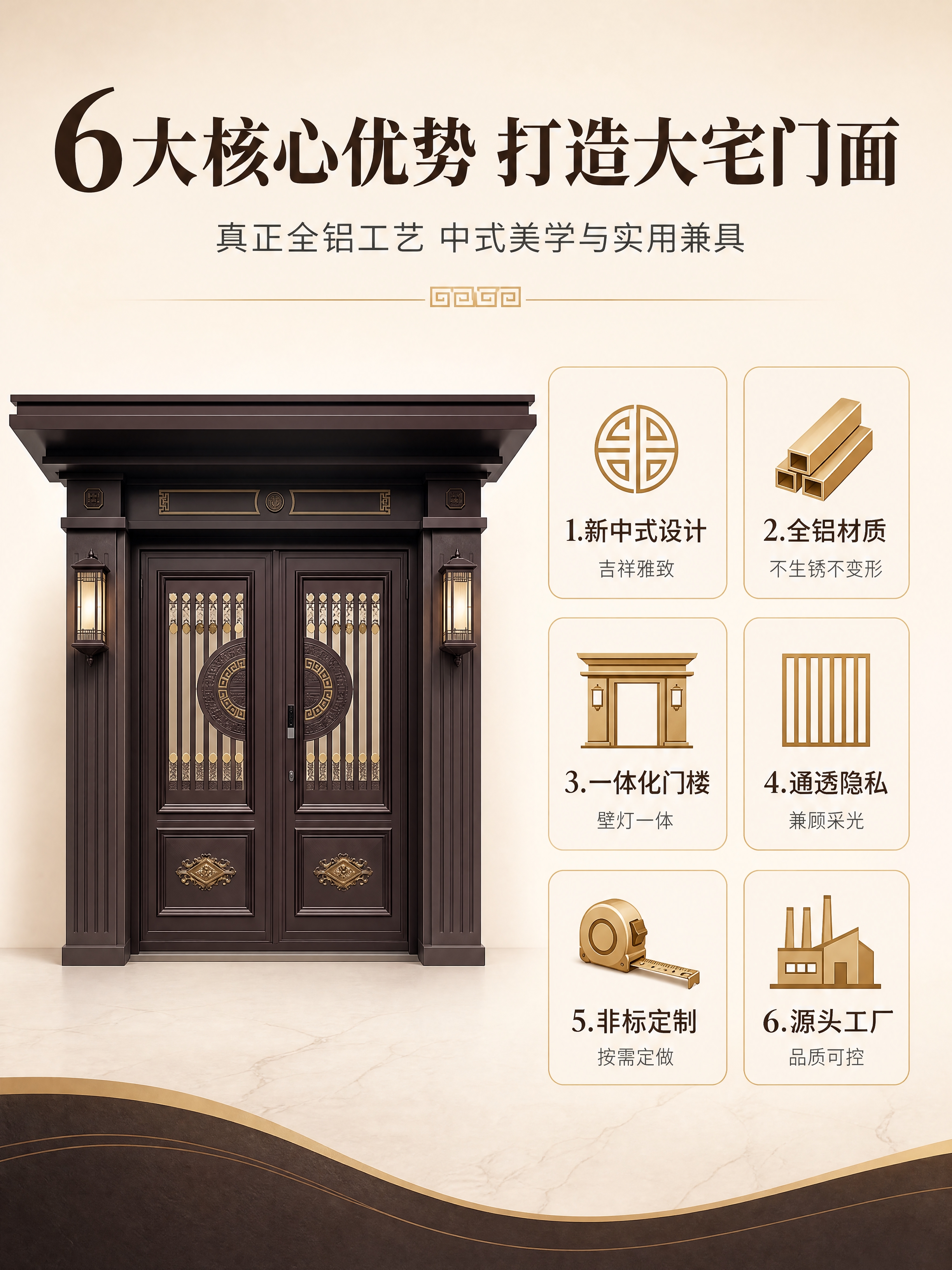 [商品] 使用【图1】徽府护卫铝艺新中式庭院门楼双开大门；保留… - 图片创意预览