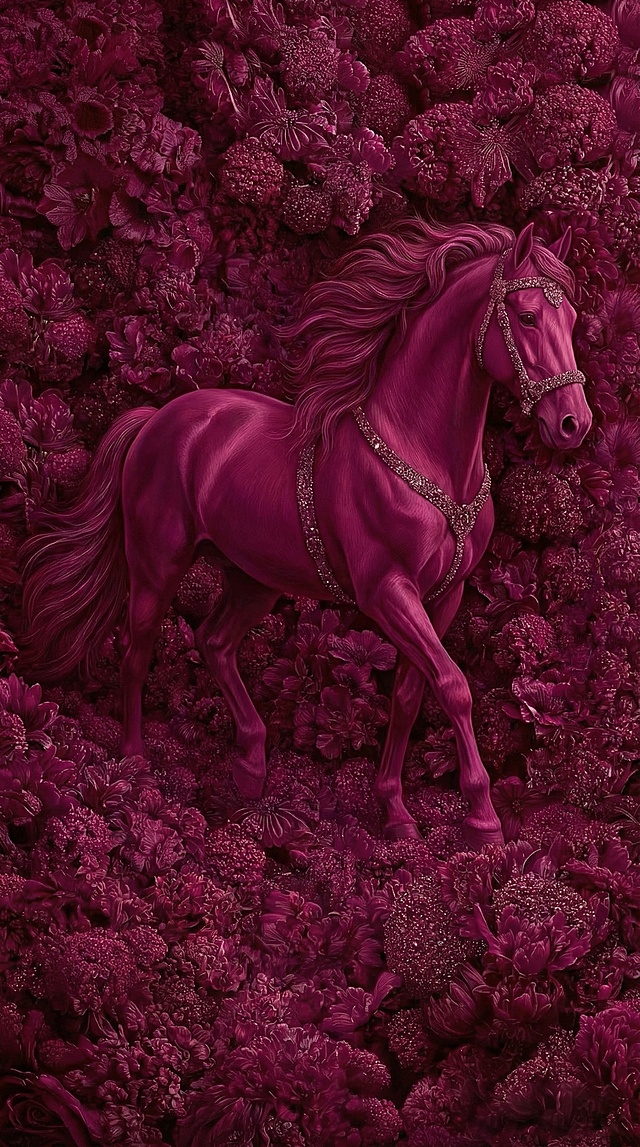 生成10张，不同的马匹的姿态，马匹要呈现出整体，被花团锦簌，