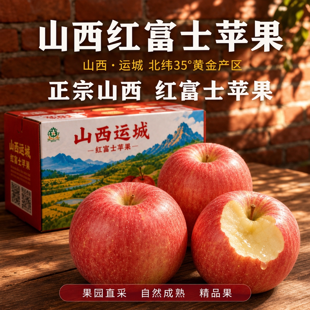 [主图-5] 红砖墙怀旧乡村主题，山西运城红富士苹果京东电商主… - 图片创意预览