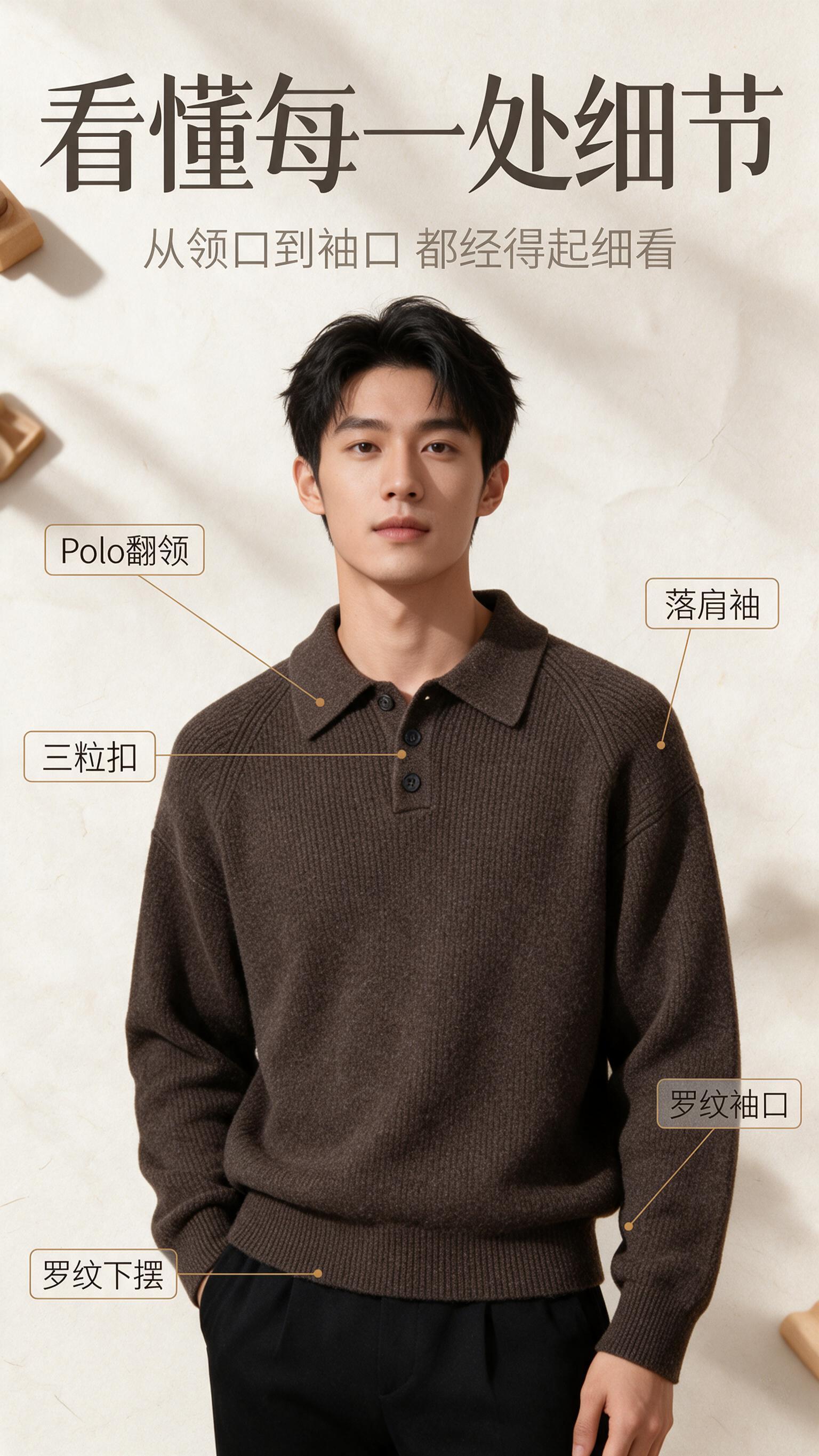 [商品] 使用【图1】深咖棕色 Polo 领麻花针织衫（男士）… - 图片创意预览