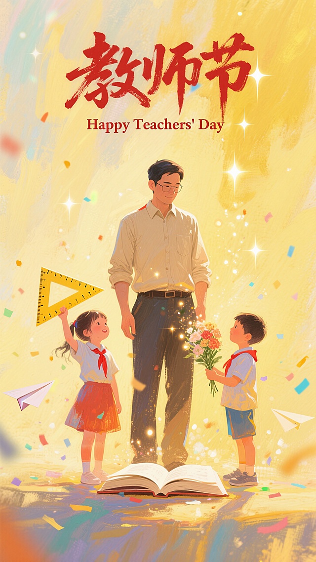 教师节 教师和可爱的小朋友们的情景