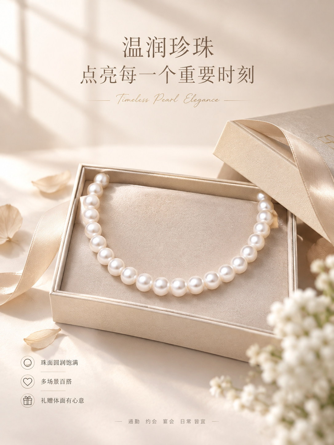 [单张主图] 珍珠项链轻奢礼盒装 高级氛围感路线 小红书3:4… - 图片创意预览