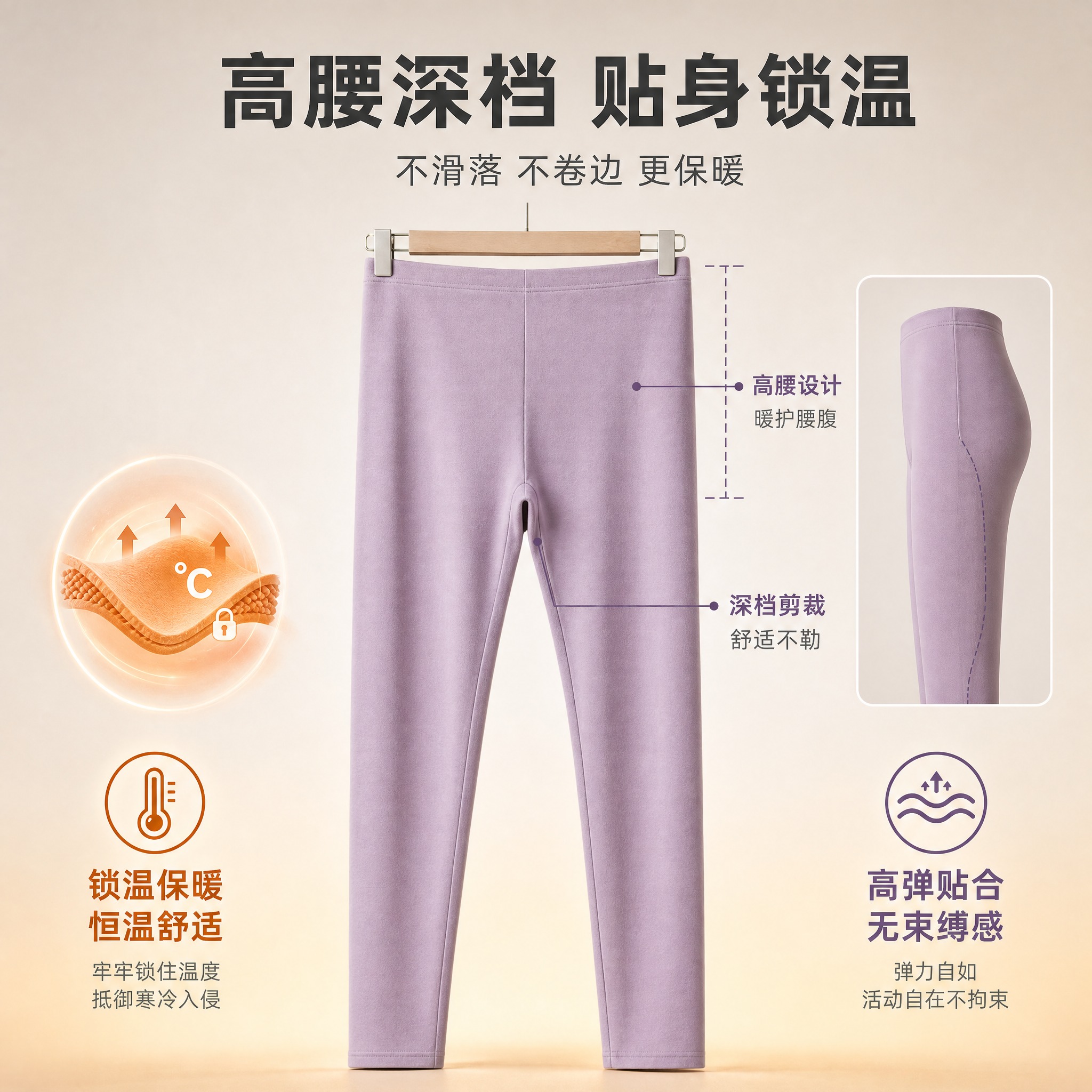 [主图-3] 高腰深裆结构与舒适锁温展示图，主题：高腰深档 贴… - 图片创意预览
