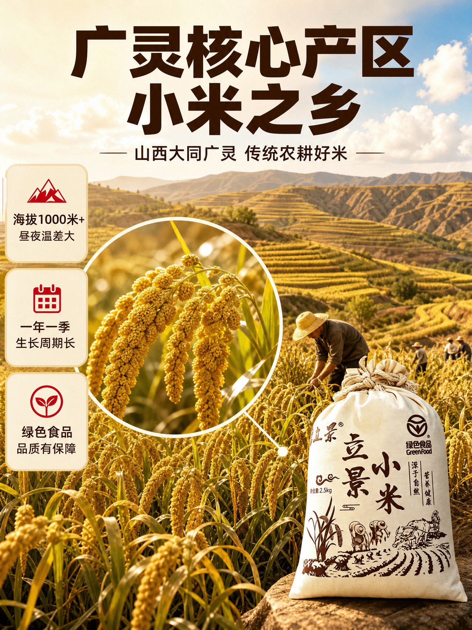 [商品] 使用【图2】2.5kg棉麻布袋装立景小米；保留布袋外… - 图片创意预览