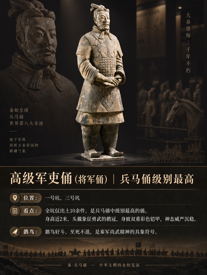 基于这张高级军吏俑实拍图，制作成3:4竖版文物介绍图，博物馆科… - 图片创意预览