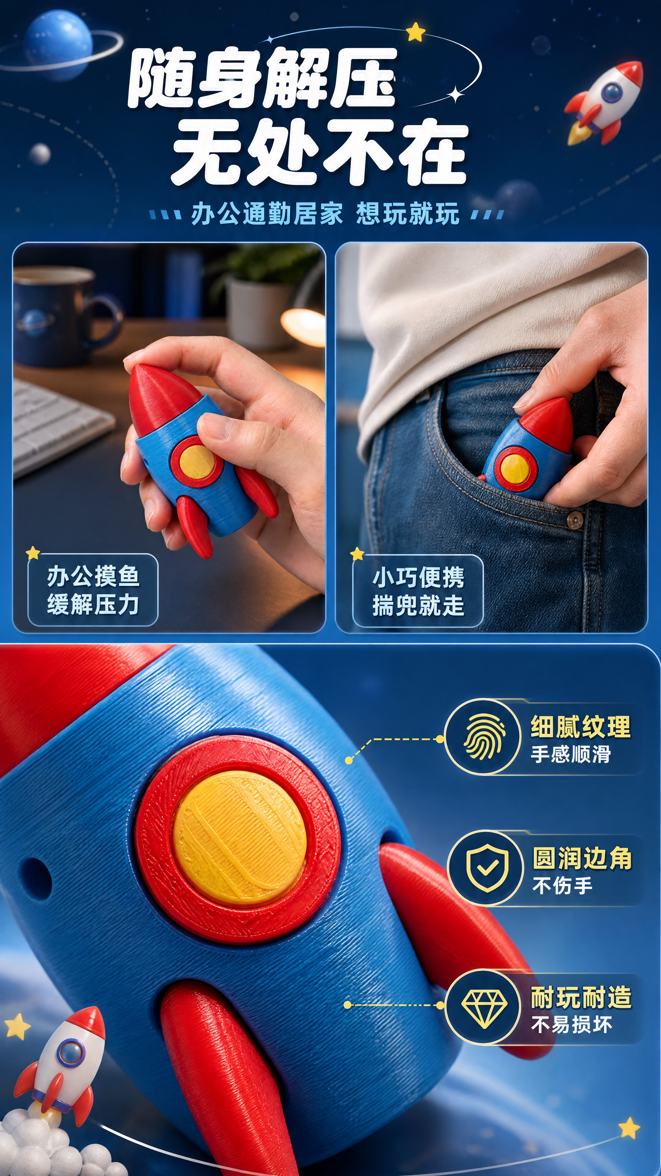 [商品] 使用【图1】火箭造型指尖解压玩具；保留红色尖头、蓝色… - 图片创意预览