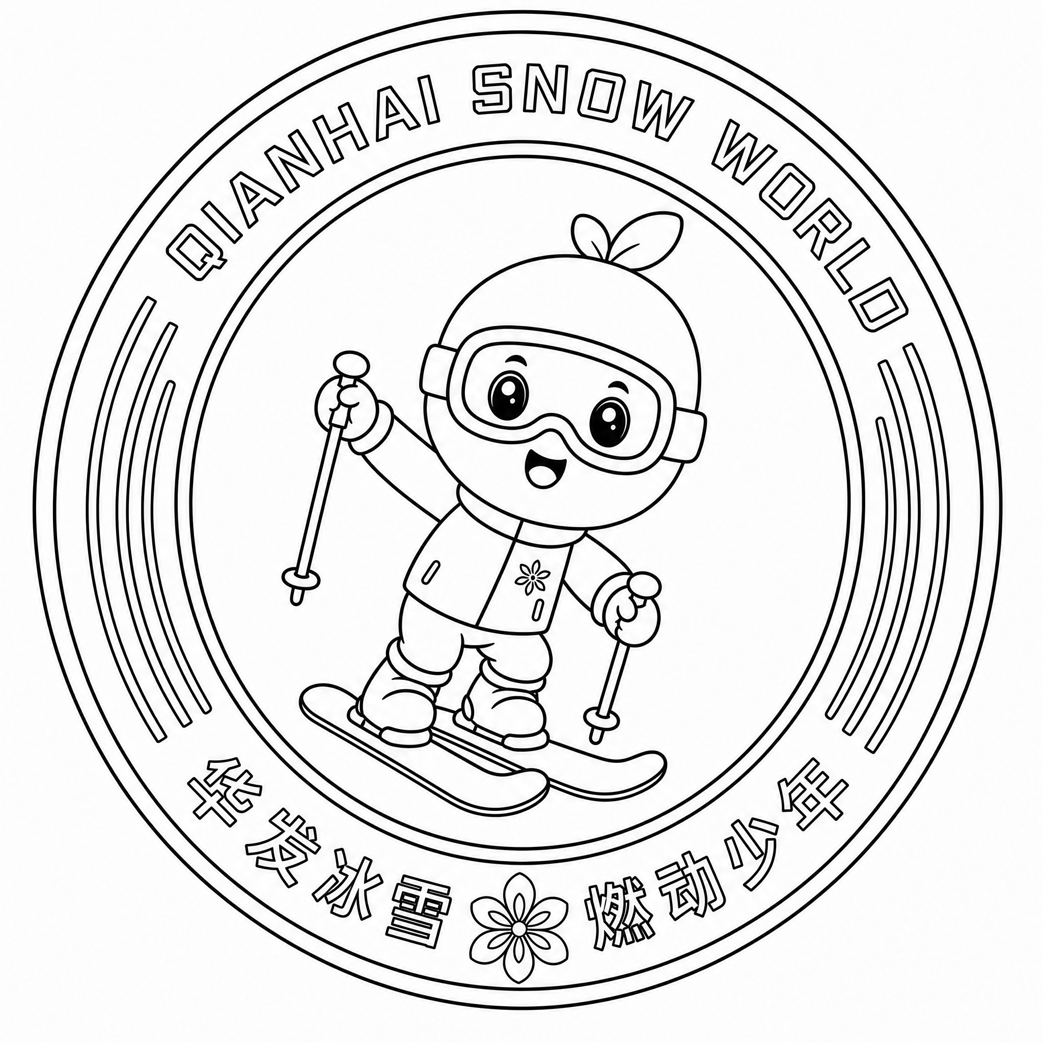 将这枚圆形徽章转换为纯线稿风格：只用黑色线条勾勒，白色背景，无… - 图片创意预览