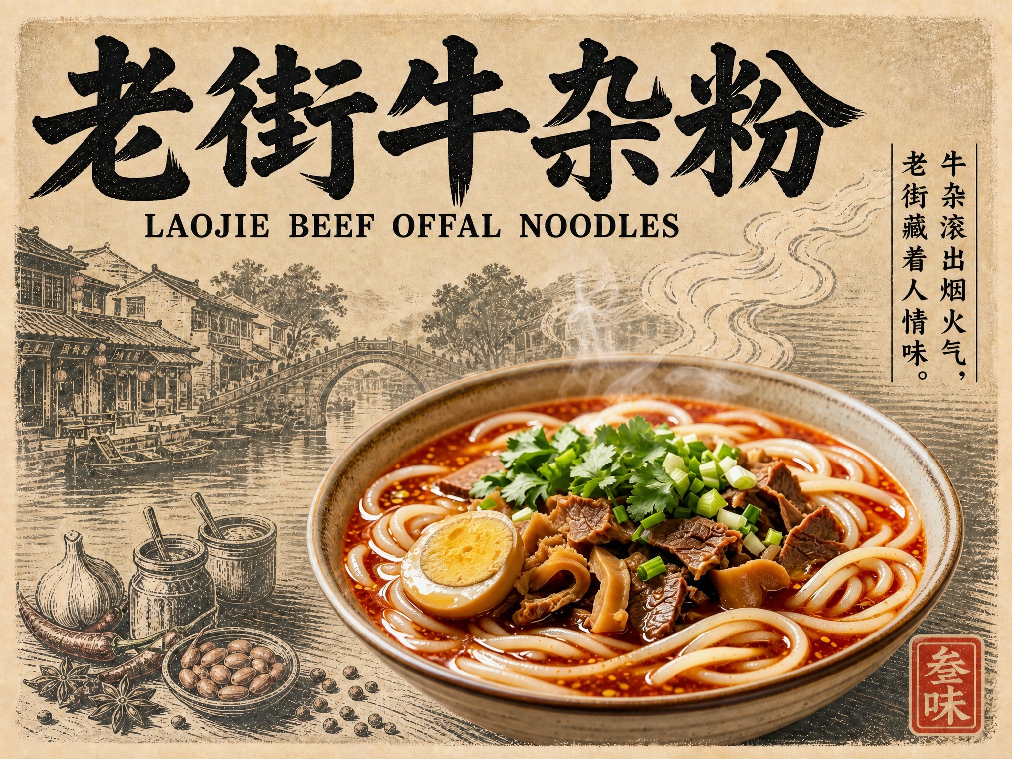 以第一张海报为整体基础，仅将碗内食物替换为第二张参考图中的写实… - 图片创意预览
