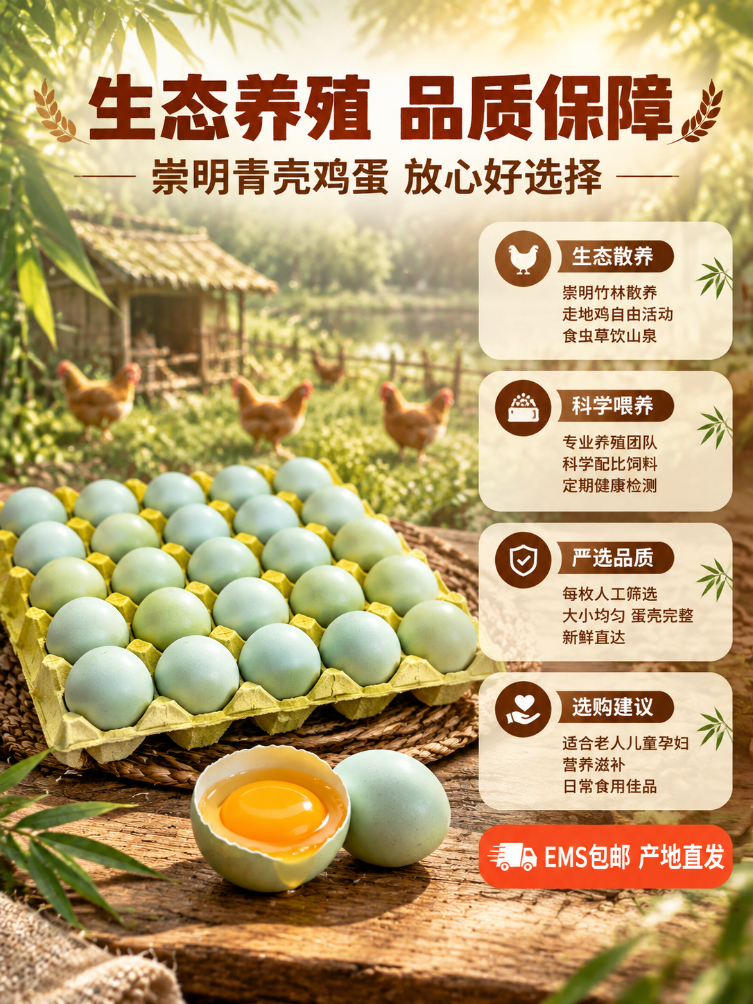 [商品] 使用【图1】崇明青壳鸡蛋主图；保留黄色蛋托中青壳鸡蛋… - 图片创意预览