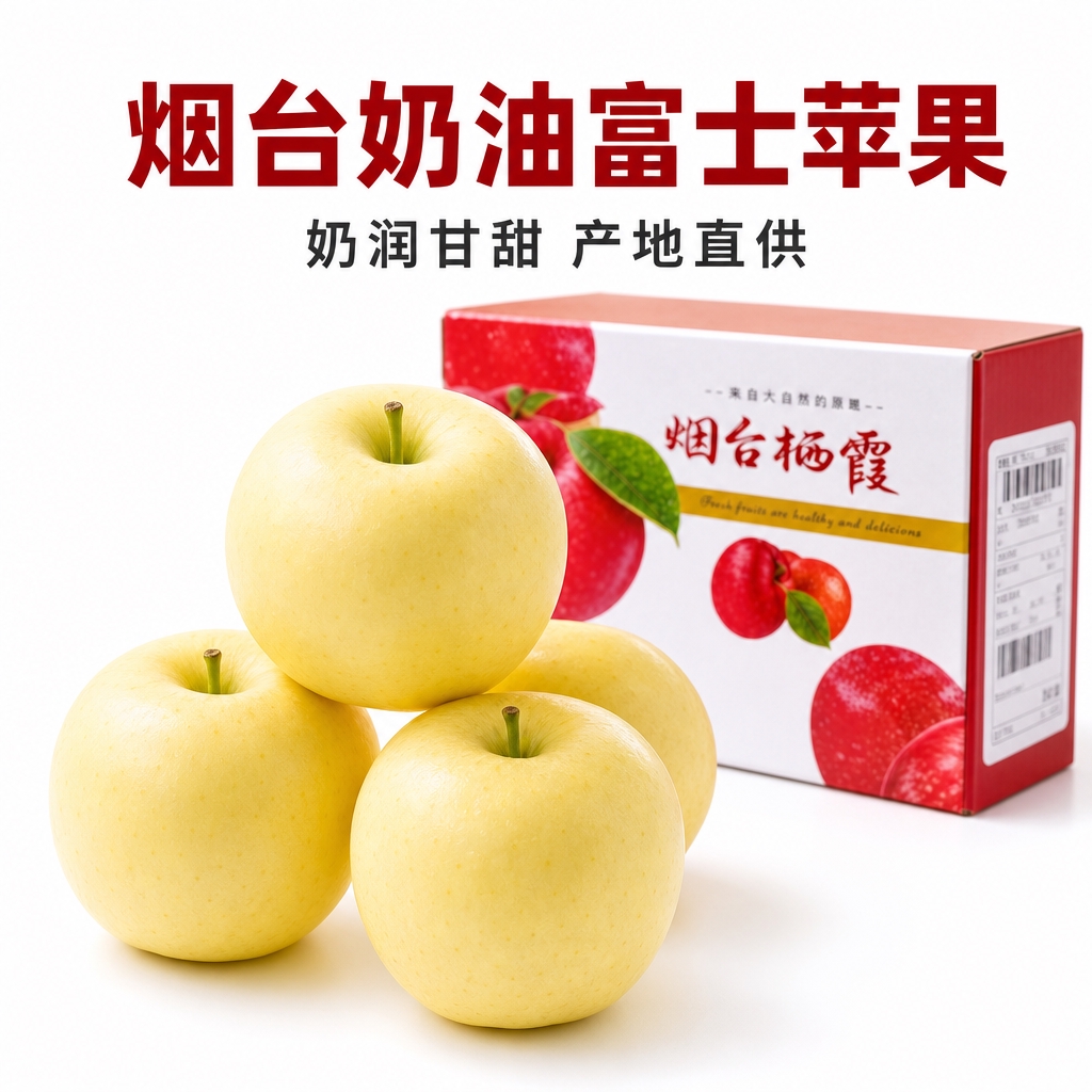 [主图-1] 烟台奶油富士苹果，核心卖点：奶润甘甜 产地直供。… - 图片创意预览