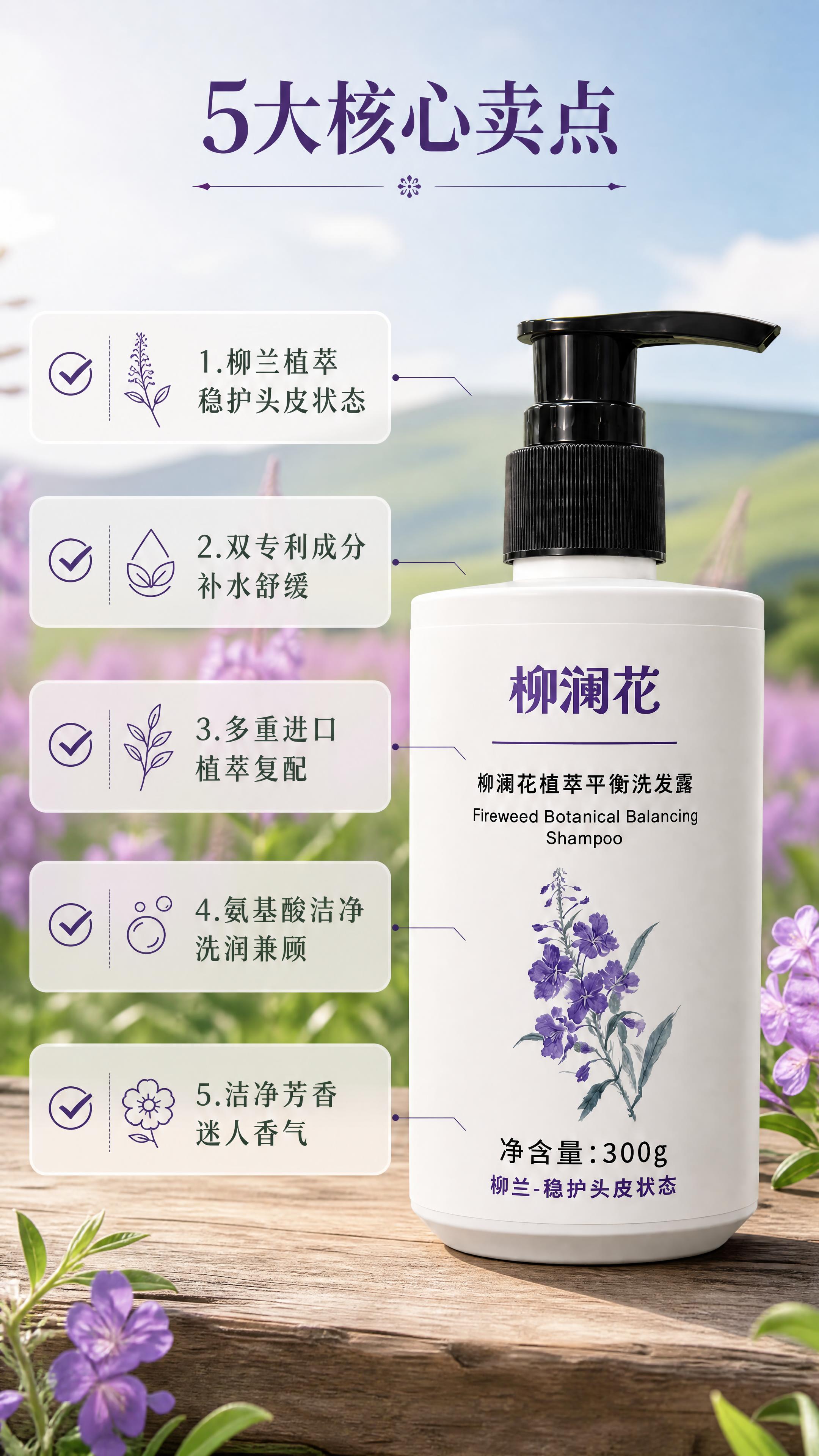 [商品] 使用【图1】柳澜花植萃平衡洗发露；保留瓶身所有结构、… - 图片创意预览