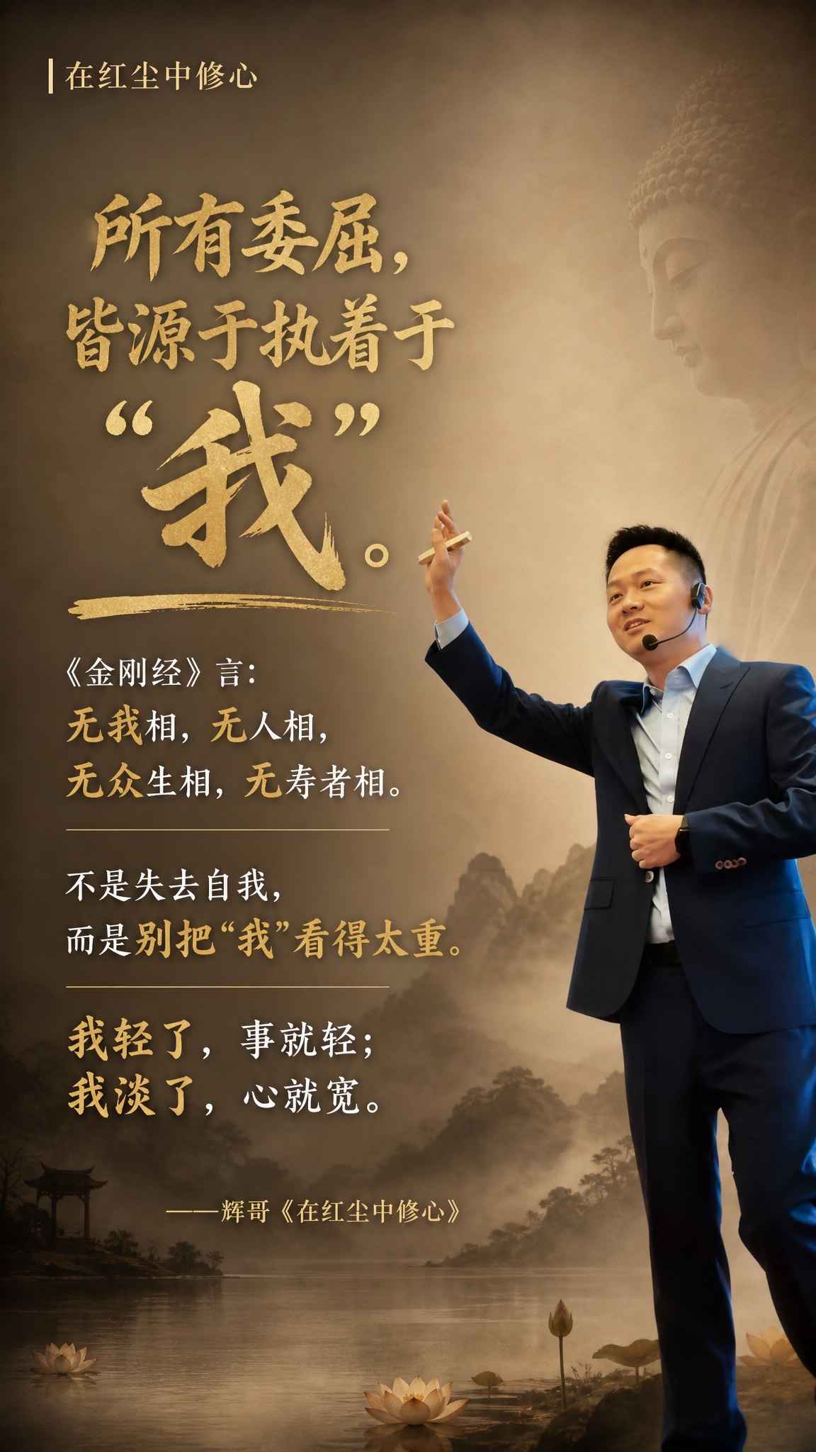 个人IP金句海报，竖版9:16，禅意新中式暖棕风格，有佛学智慧… - 图片创意预览