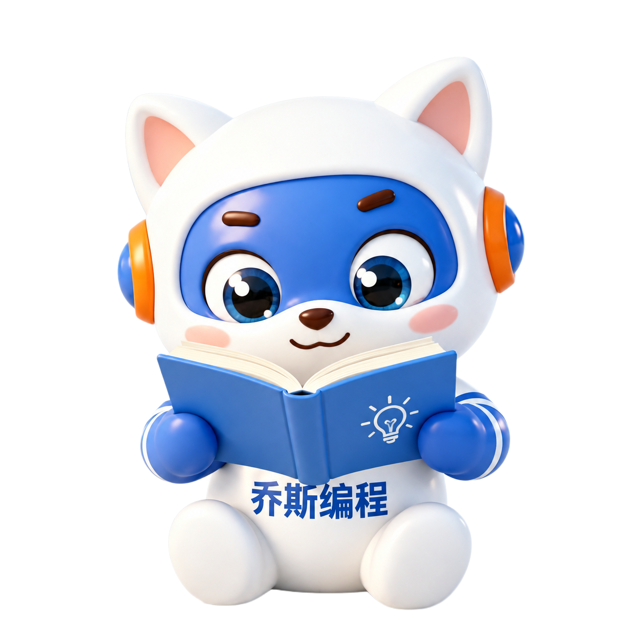 基于图1中的蓝白猫咪吉祥物，制作一个看书的表情包。吉祥物双手捧… - 图片创意预览