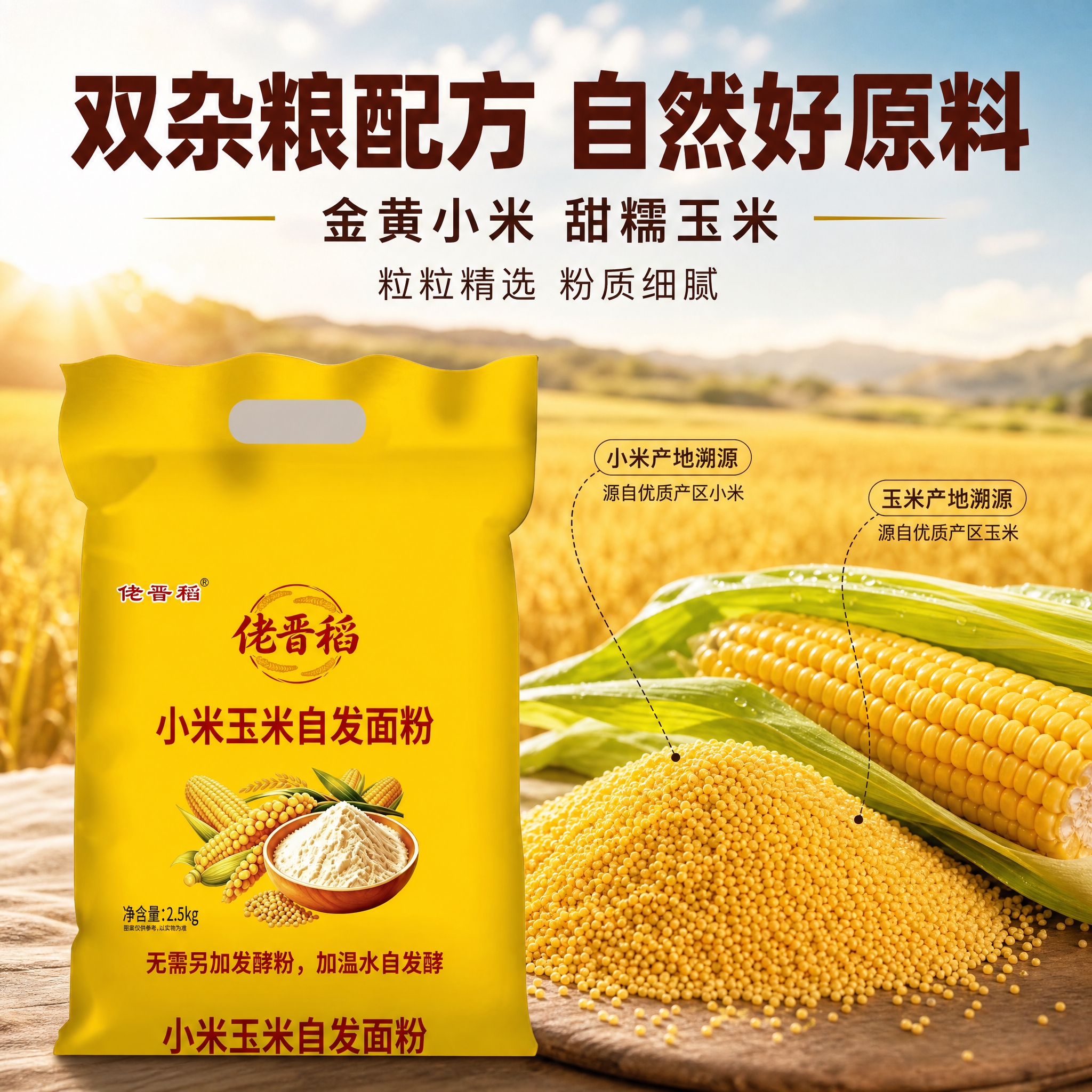 [主图-2] 原料溯源与品质信任 展示小米玉米双杂粮原料 突出… - 图片创意预览