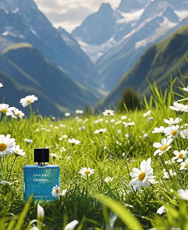 把主体产品香水缩小移动到左下角