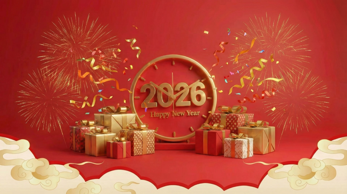 钟表周围放一些新年元素比如礼物盒、彩色飘带等预览效果