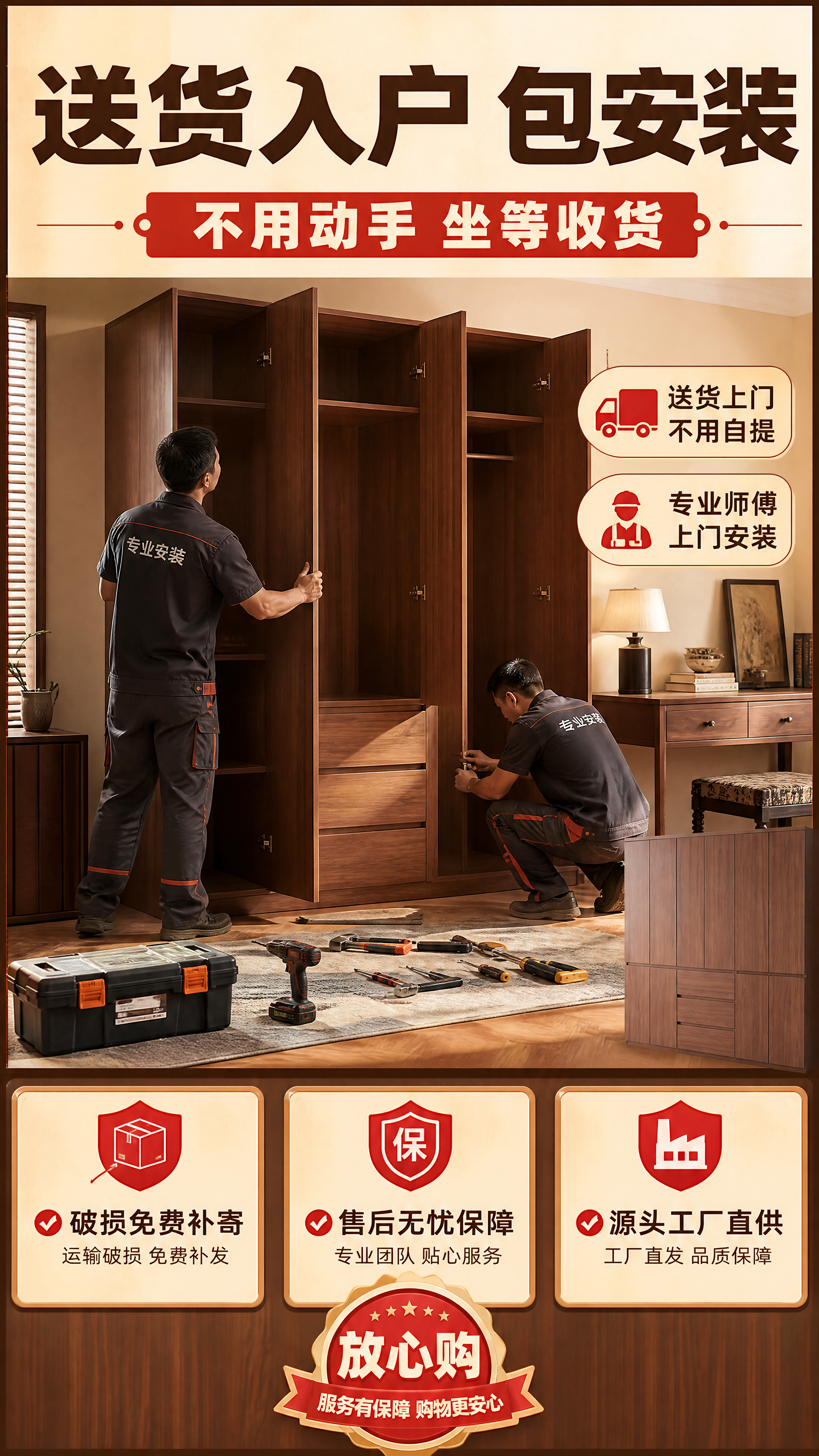 [商品] 使用【图1】胡桃木色衣柜；保留柜体原貌；本张右下角露… - 图片创意预览