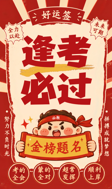 中考高考应试升学祝福卡通风竖版海报预览效果