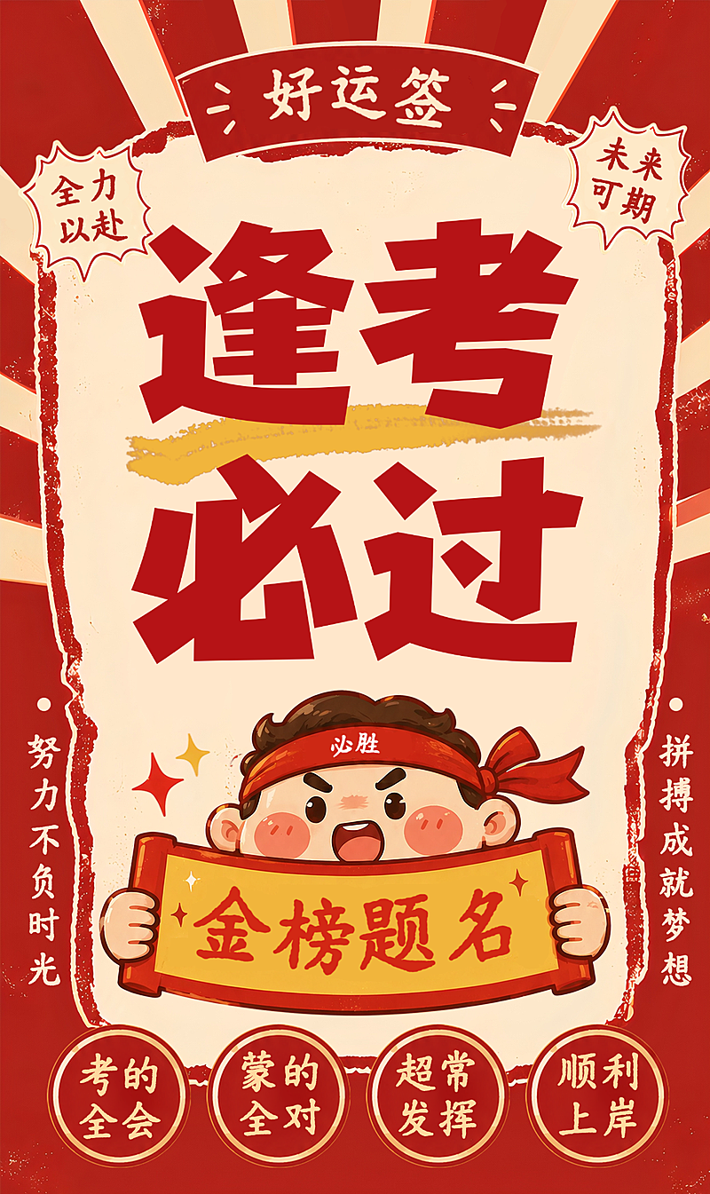 中考高考应试升学祝福卡通风竖版海报