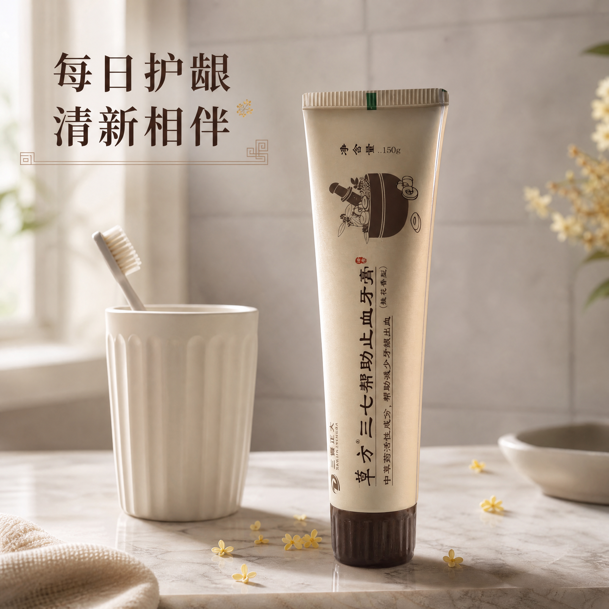 [主图-5 使用场景详情图] 草方三七帮助止血牙膏150g（桂… - 图片创意预览