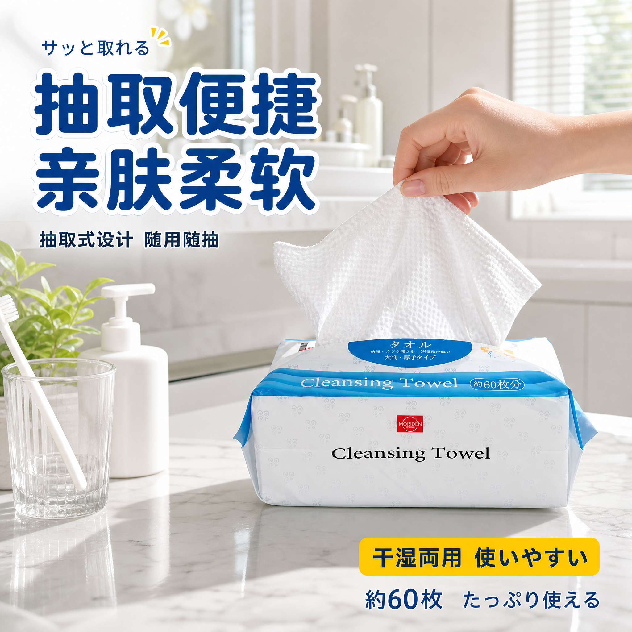 [主图-4] 真实使用场景 抽取便利。森伝洗脸巾浴室真实使用场… - 图片创意预览