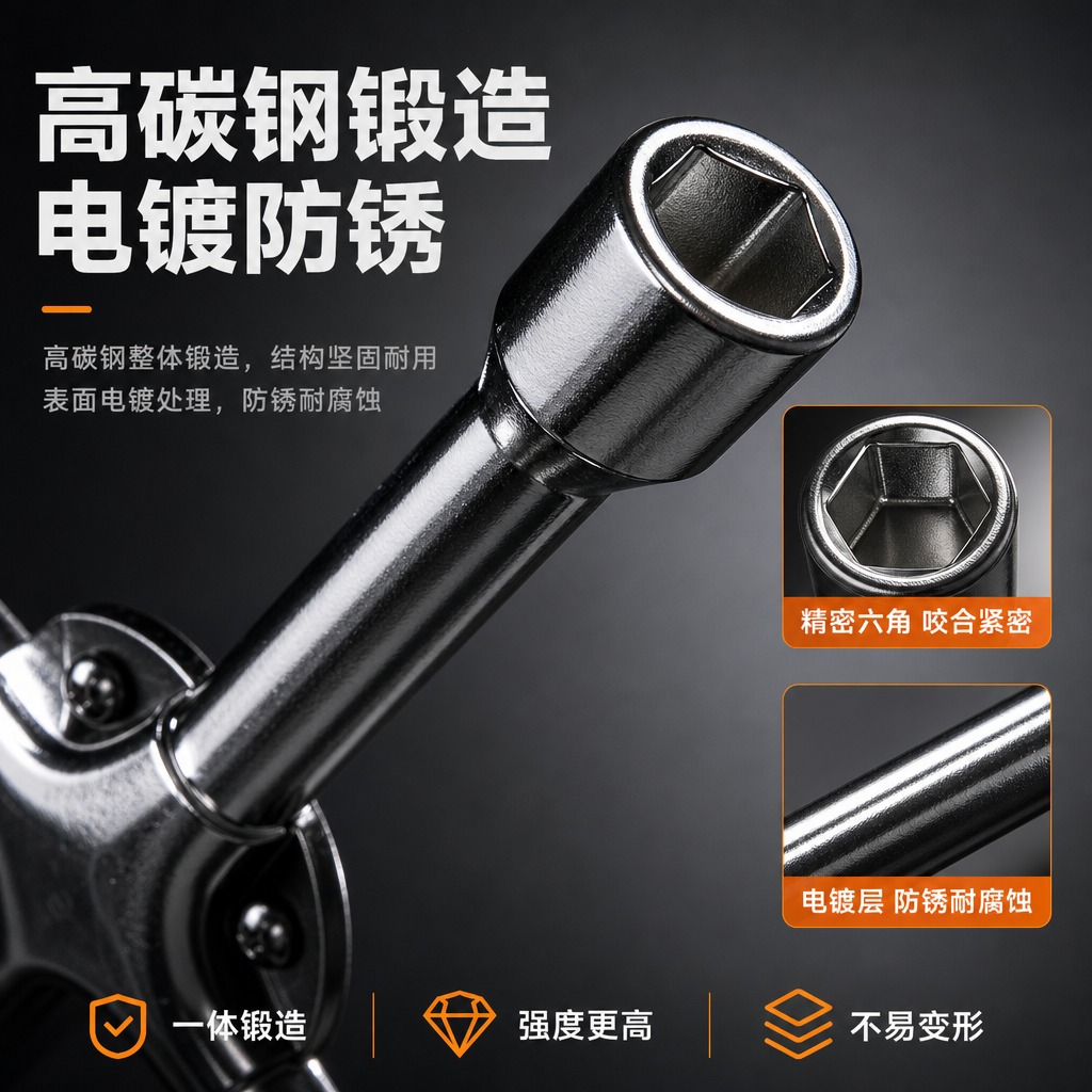 [主图-3] 材质工艺细节，核心任务：展示高碳钢材质与电镀表面… - 图片创意预览