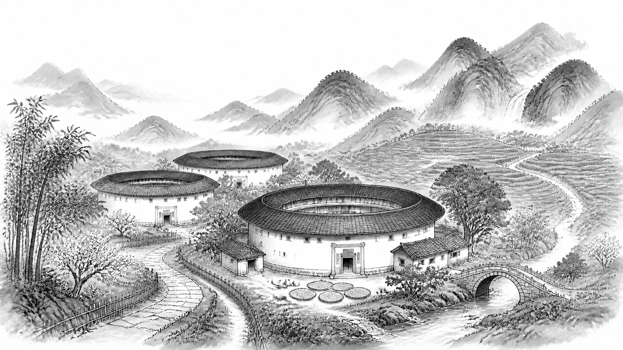 将这幅彩色插画转换为纯黑白单色效果，保留所有画面内容和构图不变… - 图片创意预览