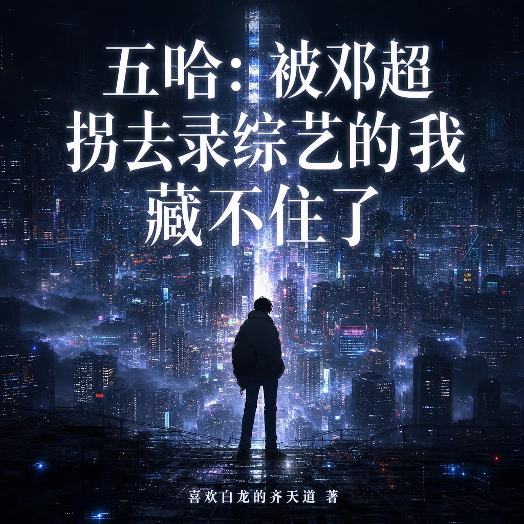 参考赛博都市夜景风格生成小说封面，包含书名"五哈：被邓超拐去录… - 图片创意预览