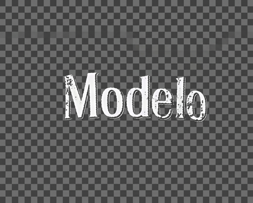 移除字母Modelo周围额外的黑色杂点，只保留字母本身，保留做旧斑驳的字母纹理，背景保持透明预览效果