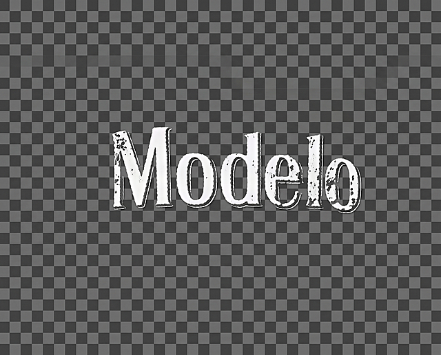 移除字母Modelo周围额外的黑色杂点，只保留字母本身，保留做旧斑驳的字母纹理，背景保持透明