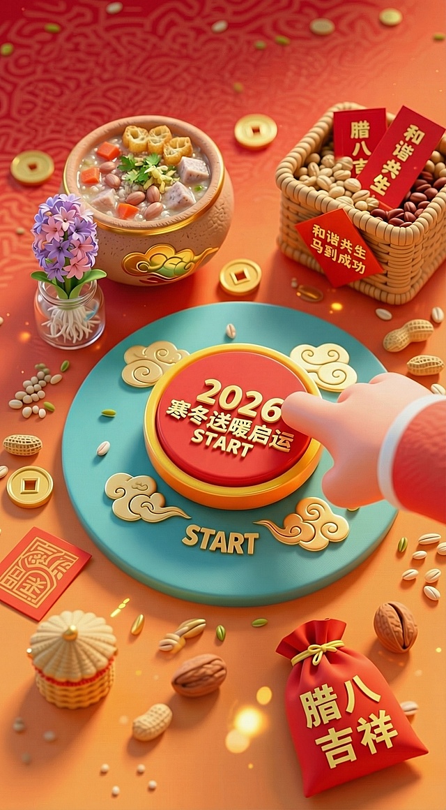 碗里的粥改成红萝卜丁、大芋头丁、花生、糯米、姜末、清香菜、油条沫。