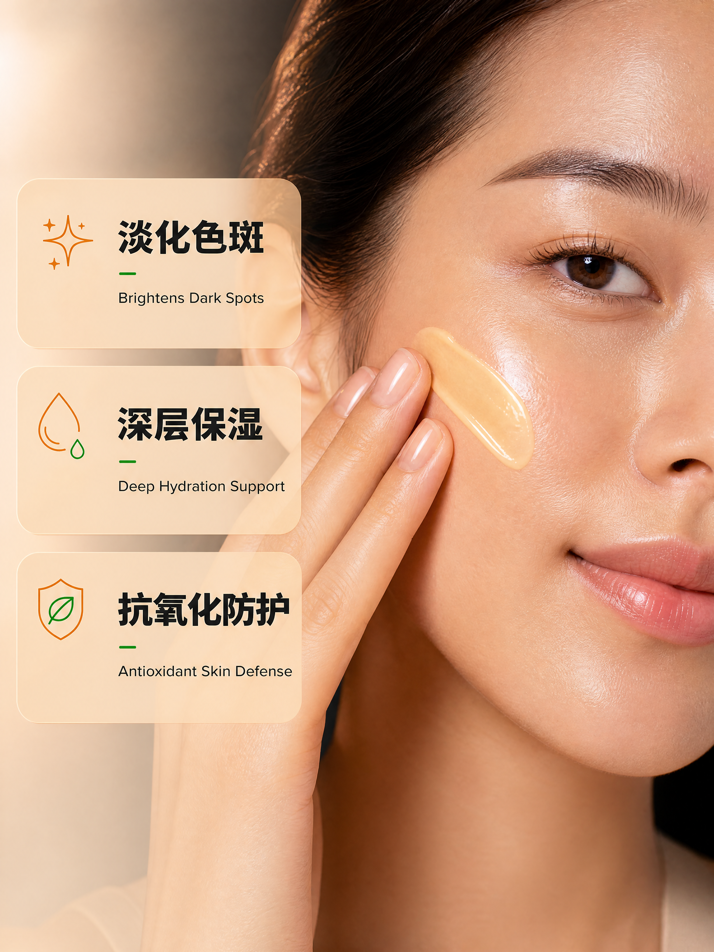 [商品] 使用【图4】亚洲女性面部局部涂抹精华的场景；保留人物… - 图片创意预览