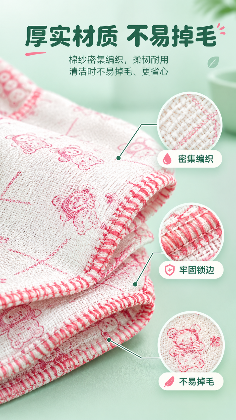 [商品] 使用【图1】棉纱抹布叠放边缘特写；商品处理：保留小熊… - 图片创意预览