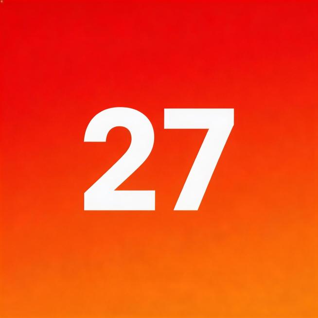 纯色红橙渐变背景，图片中心放置白色文字"27"，文字使用黑体，文字大小和其他三张图片的文字保持一致，整体简洁干净预览效果