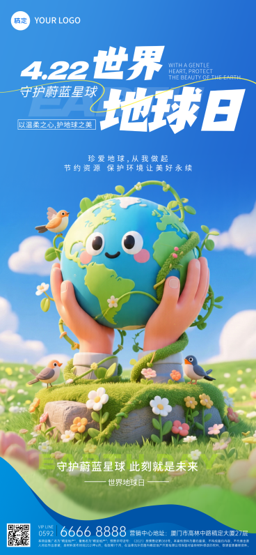 地球日环境保护蓝色系全屏竖版海报预览效果