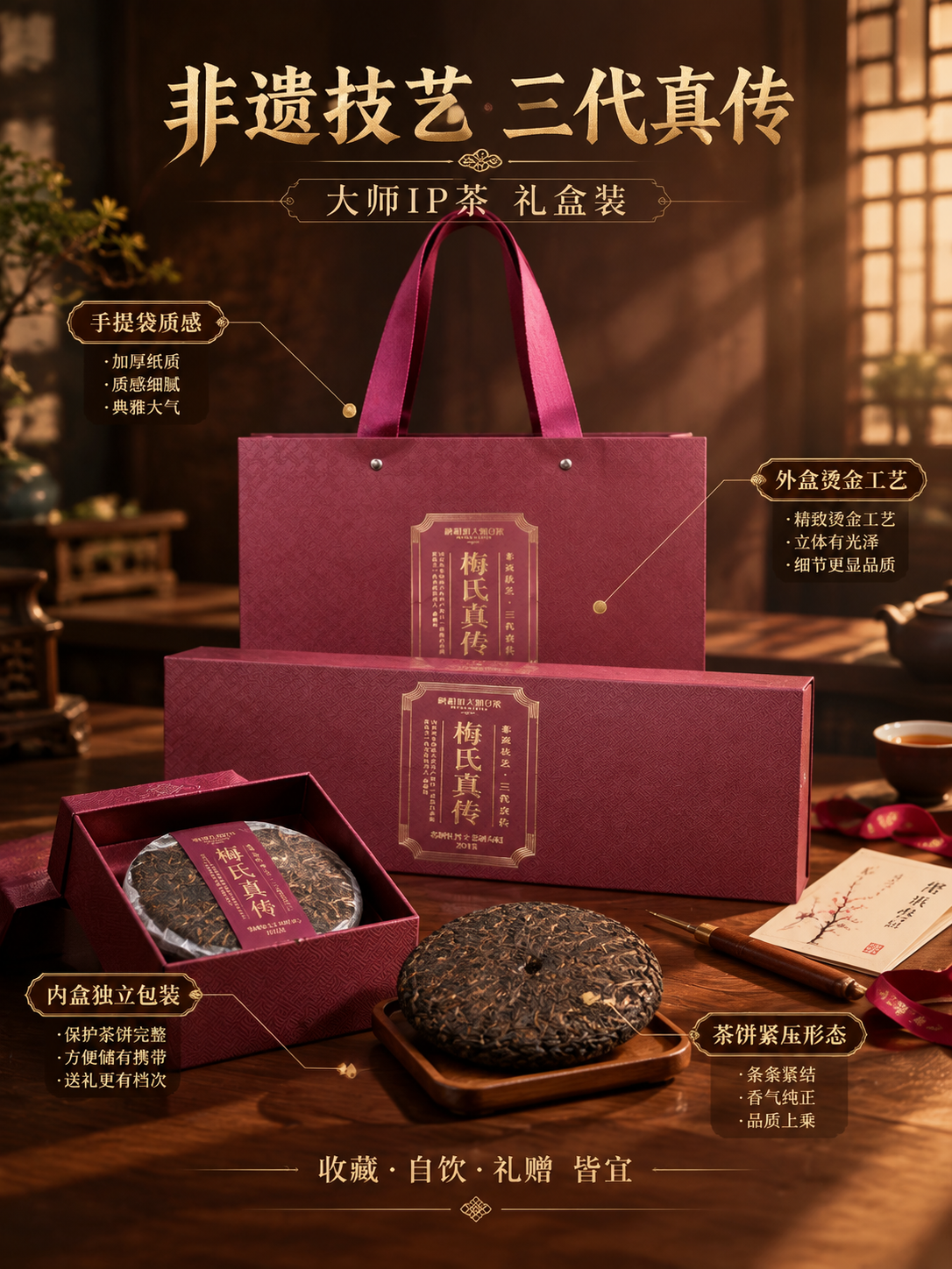 [商品] 使用【图2】梅氏真传酒红色手提袋、【图3】酒红色长条… - 图片创意预览