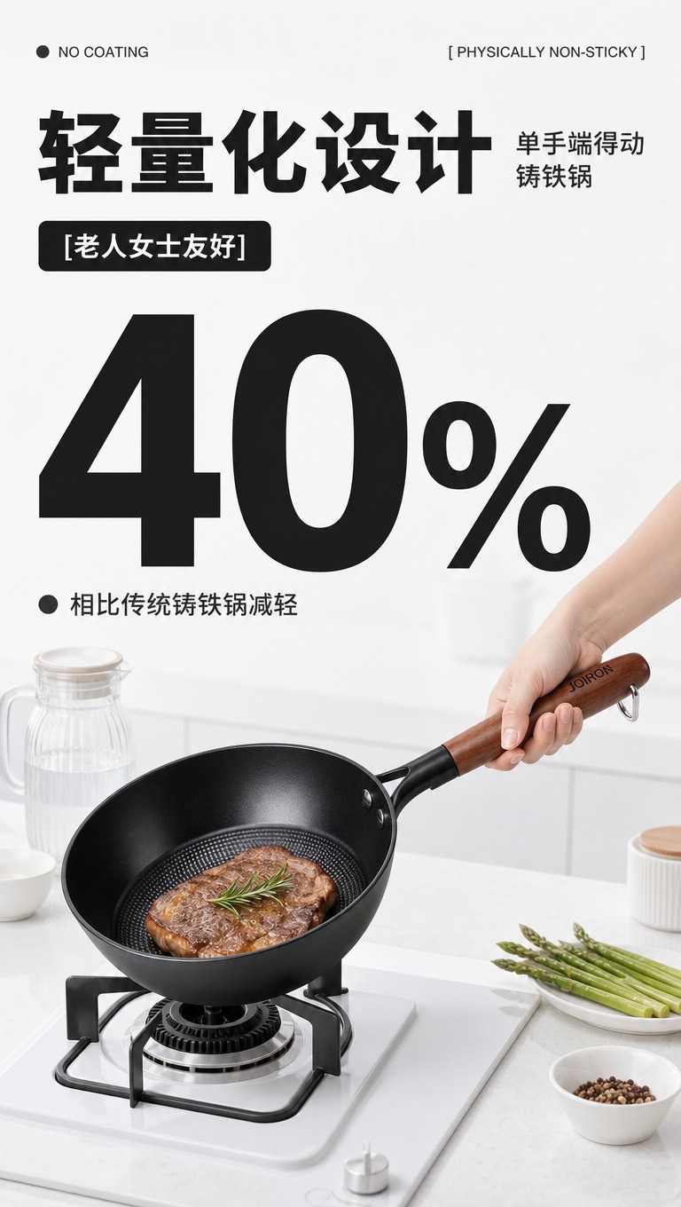 [商品] 使用【图1】JOIRON木柄铁锅斜侧视角度；保留黑色… - 图片创意预览