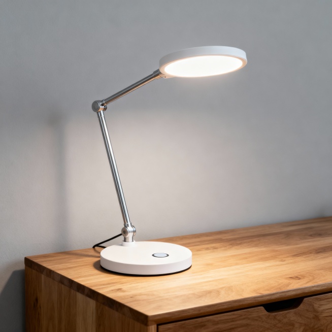 （一）主视觉概念图生成
1.  AIGC提示词设计：结合概念设计方案，明确产品核心形态、风格基调、光影效果、背景氛围要求

2.  输出成果：精选1张最优主视觉概念图，标注核心设计亮点（如可调节灯臂、预览效果