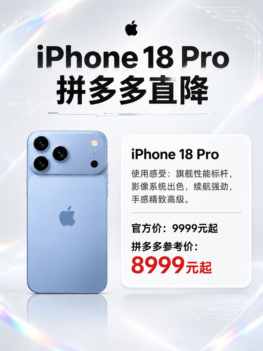 一张竖版3:4的iPhone 18 Pro手机促销海报，科技感… - 图片创意预览